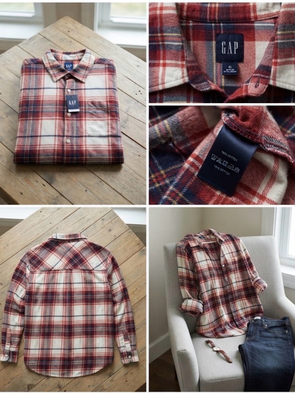 GAP Ladies Red Plaid Flannel Shirt